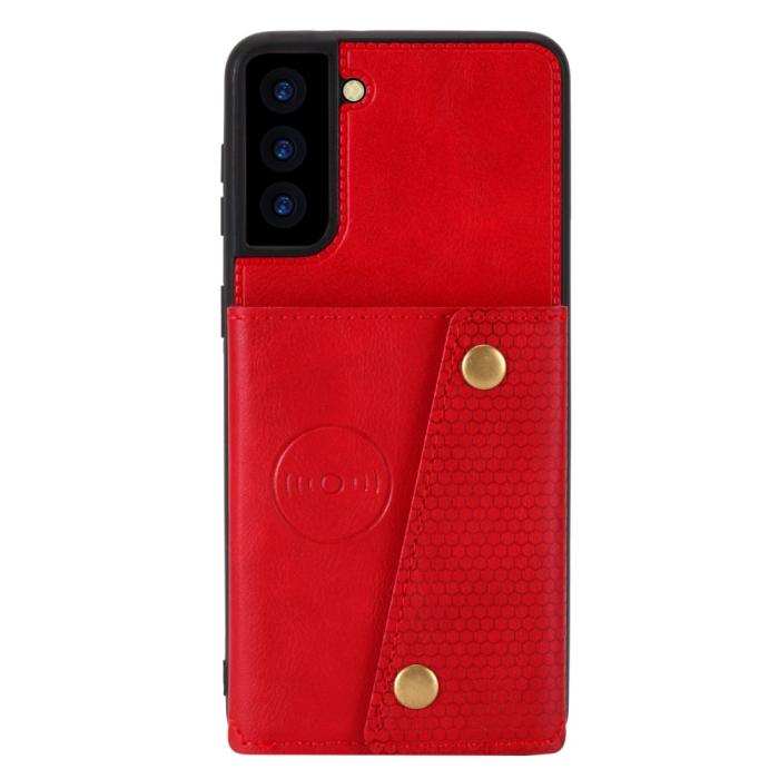 Bild 3, Samsung Galaxy S21 - Läder Skal Med Kortfack Och Magnet - Röd