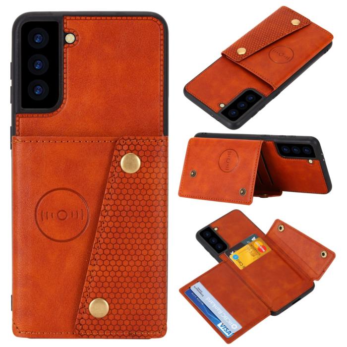 Bild 1, Samsung Galaxy S21 - Läder Skal Med Kortfack Och Magnet - Brun