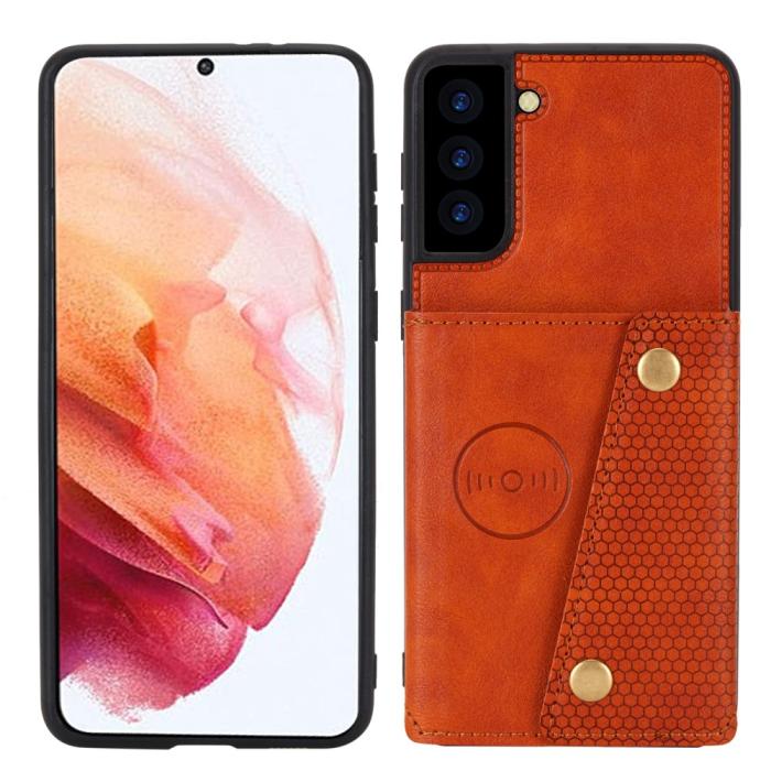 Bild 2, Samsung Galaxy S21 - Läder Skal Med Kortfack Och Magnet - Brun