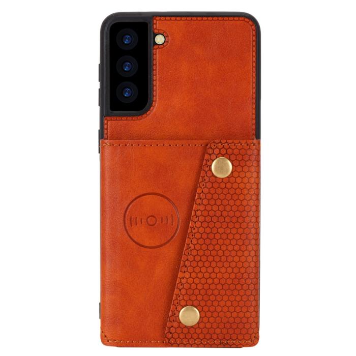 Bild 3, Samsung Galaxy S21 - Läder Skal Med Kortfack Och Magnet - Brun