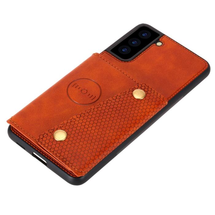 Bild 4, Samsung Galaxy S21 - Läder Skal Med Kortfack Och Magnet - Brun