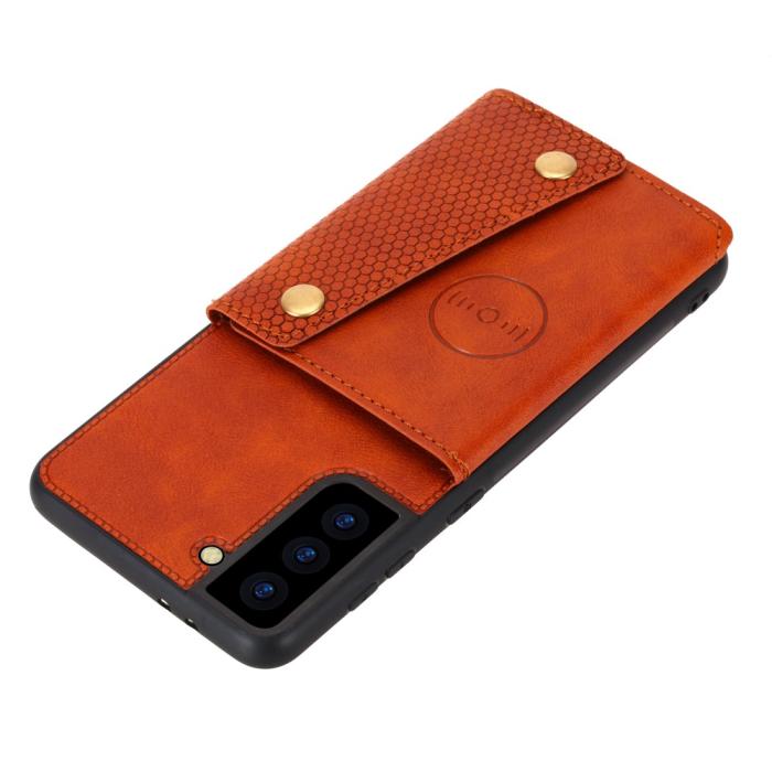 Bild 5, Samsung Galaxy S21 - Läder Skal Med Kortfack Och Magnet - Brun