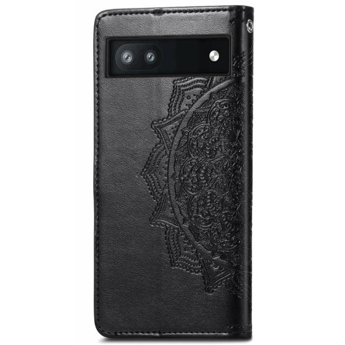 Bild 3, Google Pixel 6A Fodral Mandala Läder Svart