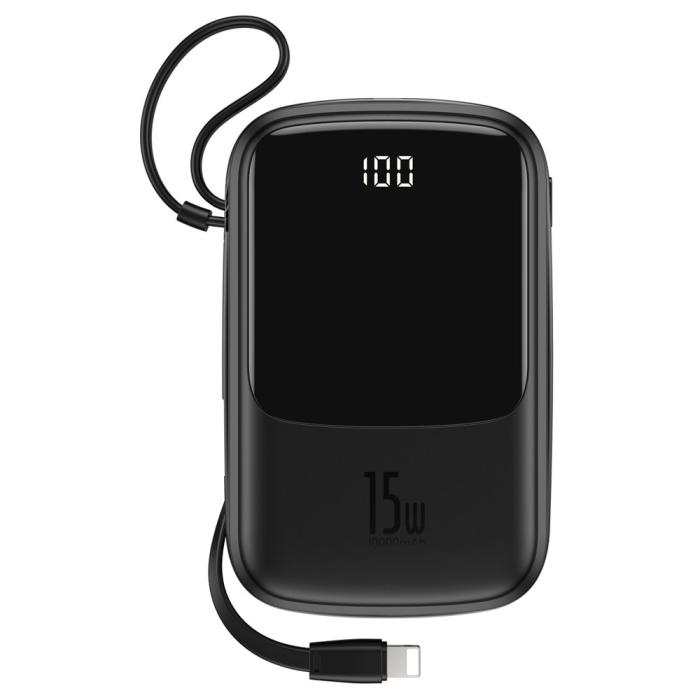 Bild 1, Baseus Q pow 10000 mAh 15W 3A Powerbank Inkl. Lightning Kabel Svart