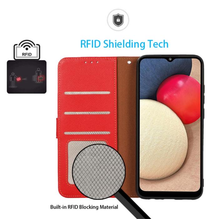 Bild 2, KHAZNEH iPhone 15 Fodral RFID Litchi Läder Röd