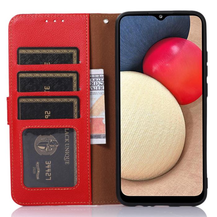 Bild 4, KHAZNEH iPhone 15 Fodral RFID Litchi Läder Röd