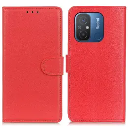 Xiaomi Redmi 12C 4G Fodral Läder Litchi Textur Röd