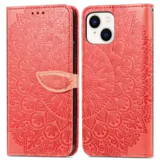 iPhone 15 Plus Fodral L&auml;der Med Tryck R&ouml;d