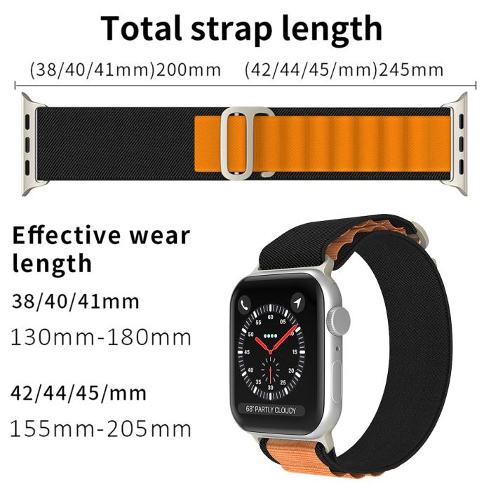 Bild 4, Apple Watch 38/40/41 mm Armband Alpine Pro Loop Svart/Orange