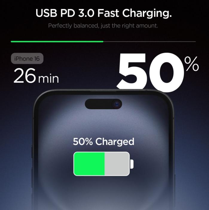 Bild 2, Spigen 20W USB-C Väggladdare Essential Svart