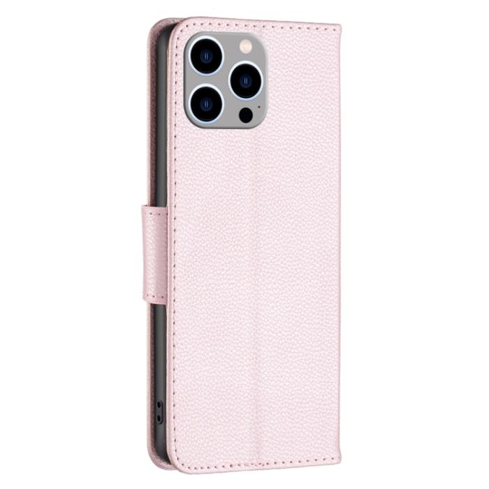Bild 3, iPhone 15 Pro Max Fodral Litchi Shark Läder Roséguld