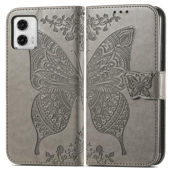 Bild 2, Motorola Moto G73 5G Fodral Butterfly Grå