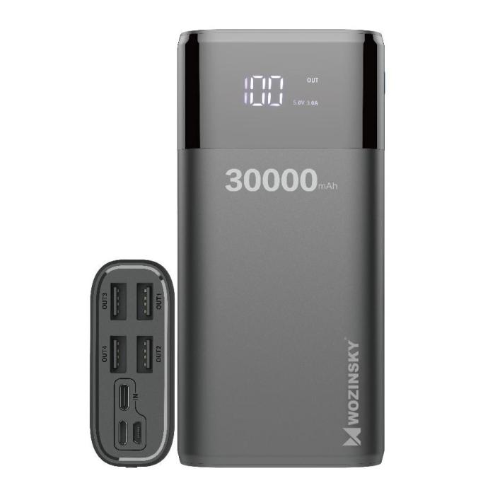 Bild 1, Wozinsky 30000 mAh Power Bank 4A 4x USB Med Display - Svart
