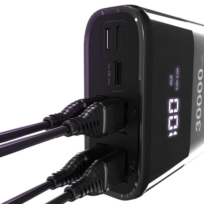 Bild 2, Wozinsky 30000 mAh Power Bank 4A 4x USB Med Display - Svart