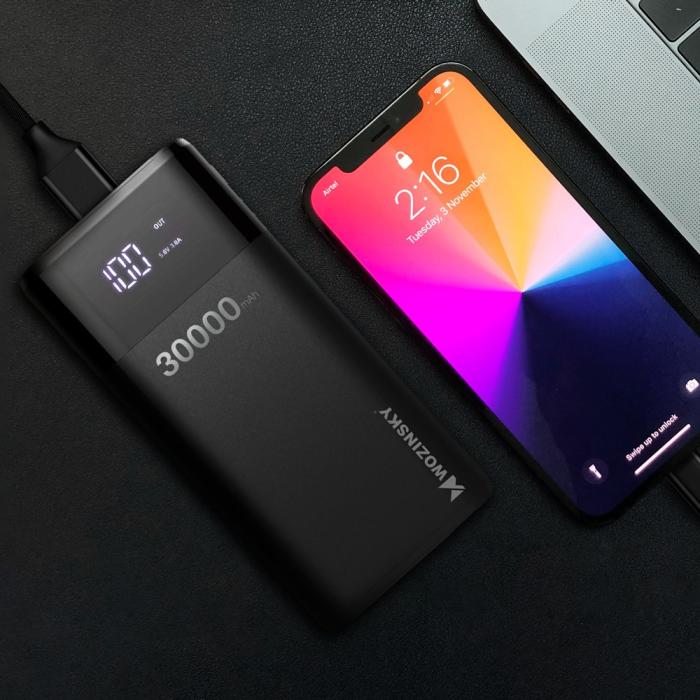 Bild 4, Wozinsky 30000 mAh Power Bank 4A 4x USB Med Display - Svart