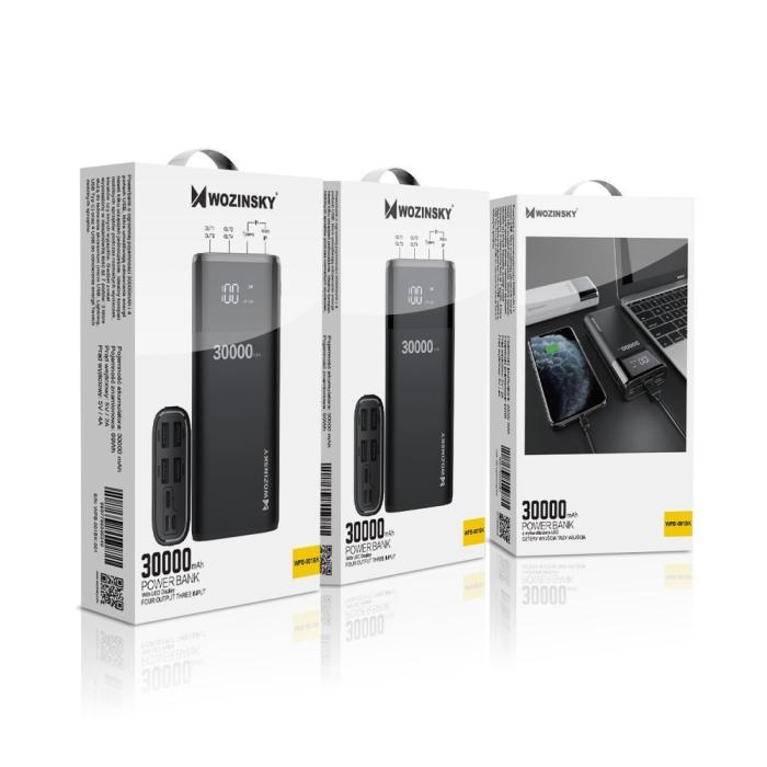 Bild 5, Wozinsky 30000 mAh Power Bank 4A 4x USB Med Display - Svart