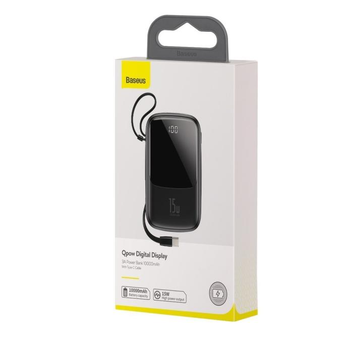 Bild 5, Baseus Q pow 10000 mAh 15W 3A Powerbank Inkl. USB-C Kabel - Svart