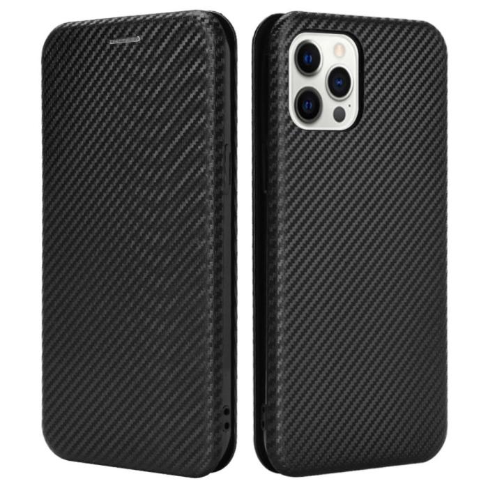 Bild 1, iPhone 13 Pro - Kolfiber Textur Flip Fodral - Svart