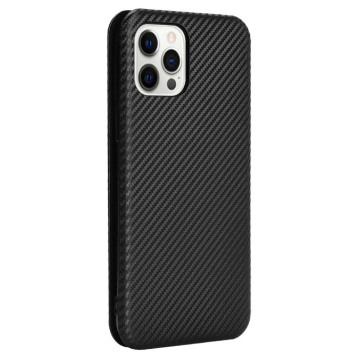 Bild 3, iPhone 13 Pro - Kolfiber Textur Flip Fodral - Svart