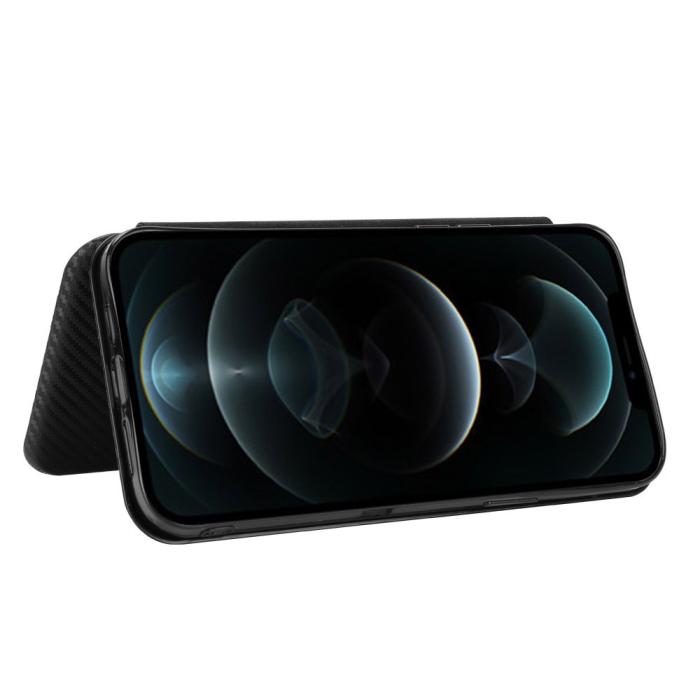 Bild 4, iPhone 13 Pro - Kolfiber Textur Flip Fodral - Svart