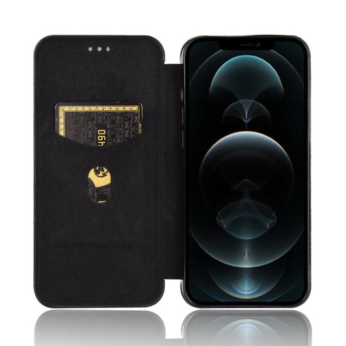 Bild 5, iPhone 13 Pro - Kolfiber Textur Flip Fodral - Svart
