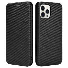 iPhone 13 Pro - Kolfiber Textur Flip Fodral - Svart