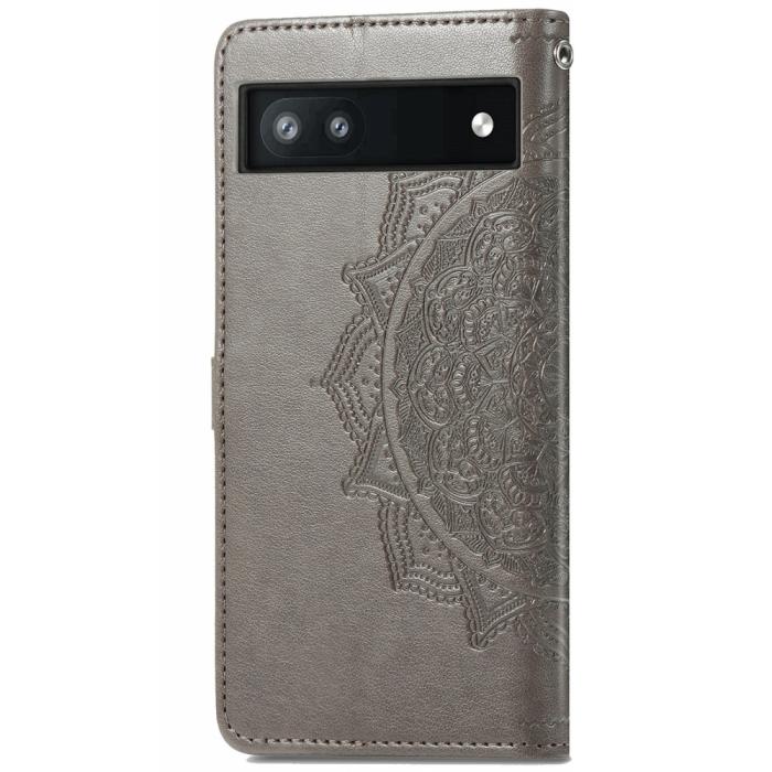 Bild 3, Google Pixel 6A Fodral Mandala Läder Grå