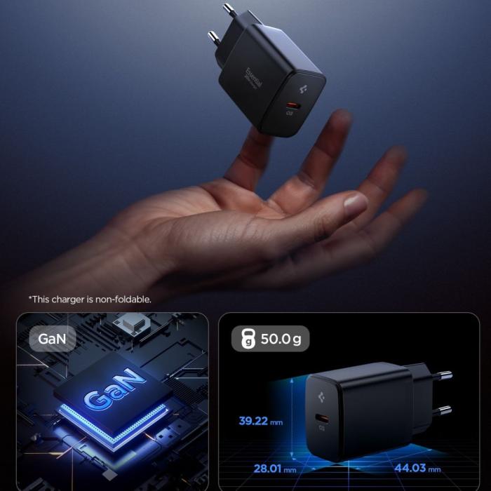 Bild 3, Spigen 20W USB-C Väggladdare Essential Svart