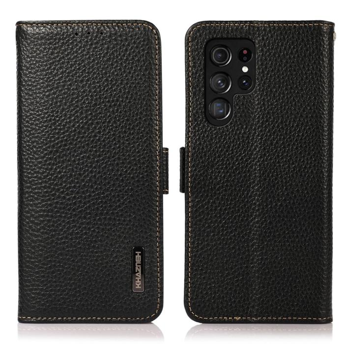 Bild 1, KHAZNEH Galaxy S24 Ultra Fodral RFID Litchi Äkta Läder Svart