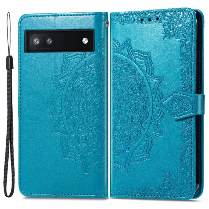 Bild 1, Google Pixel 6A Fodral Mandala Läder Blå