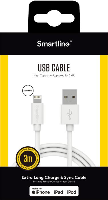Bild 7, Smartline 3m Lightning MFi Laddningskabel Vit