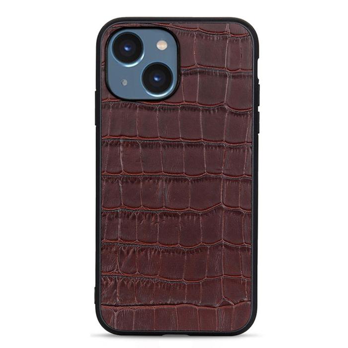 Bild 1, iPhone 15 Skal Krokodil Textur Läder Brun