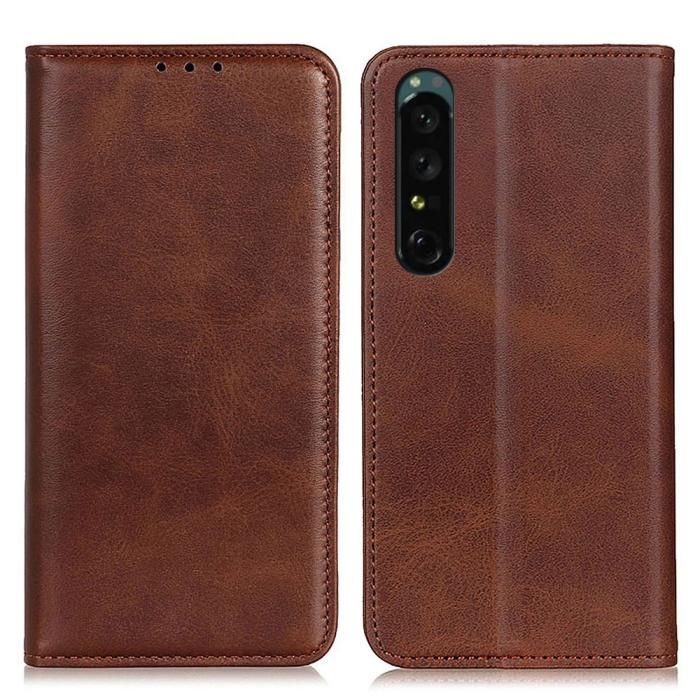 Bild 1, Sony Xperia 1 V Fodral Flip Split Läder Brun