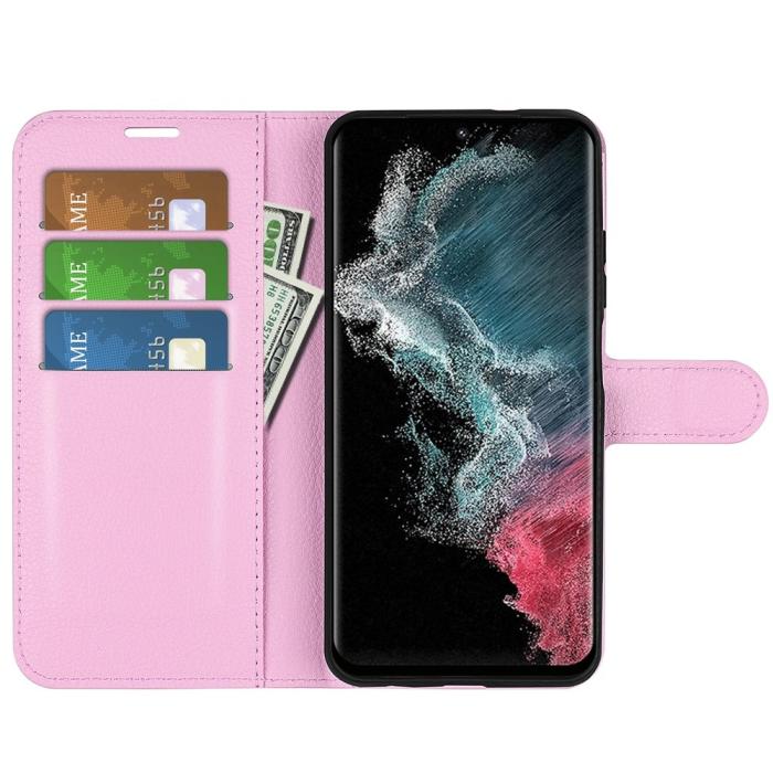 Bild 2, Samsung Galaxy S23 Ultra Fodral Litchi Läder Ljus Rosa