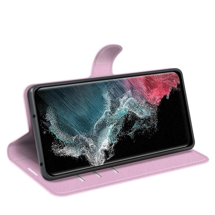 Bild 3, Samsung Galaxy S23 Ultra Fodral Litchi Läder Ljus Rosa