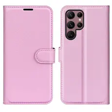 Samsung Galaxy S23 Ultra Fodral Litchi L&auml;der Ljus Rosa