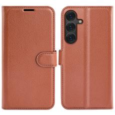 Samsung Galaxy S25 Plus Fodral Litchi L&auml;der Brun