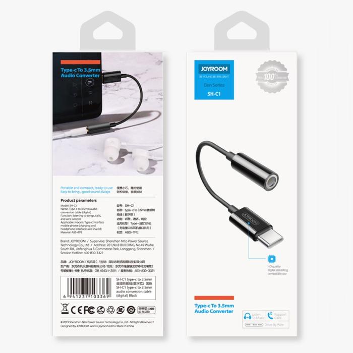 Bild 4, Joyroom USB-C till 3.5 mm AUX Adapter, DAC - Svart