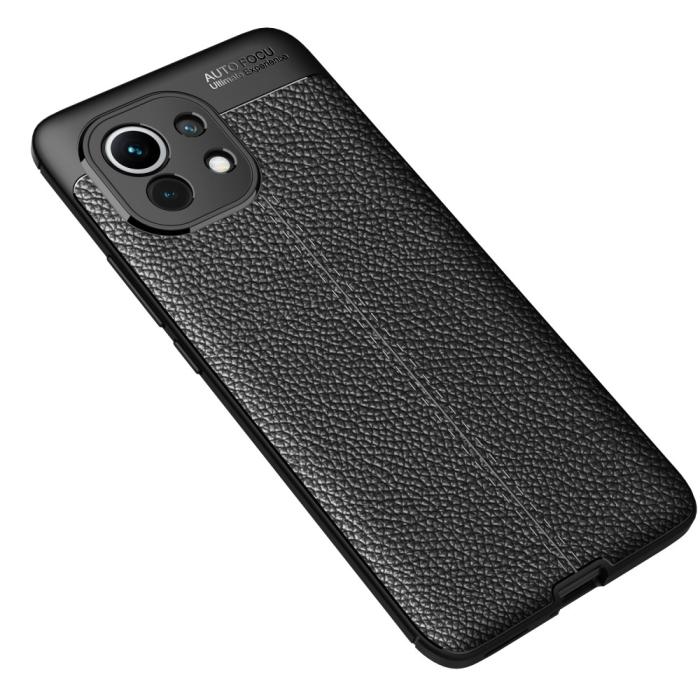 Bild 2, Xiaomi Mi 11 - Litchi Textur Skal - Svart