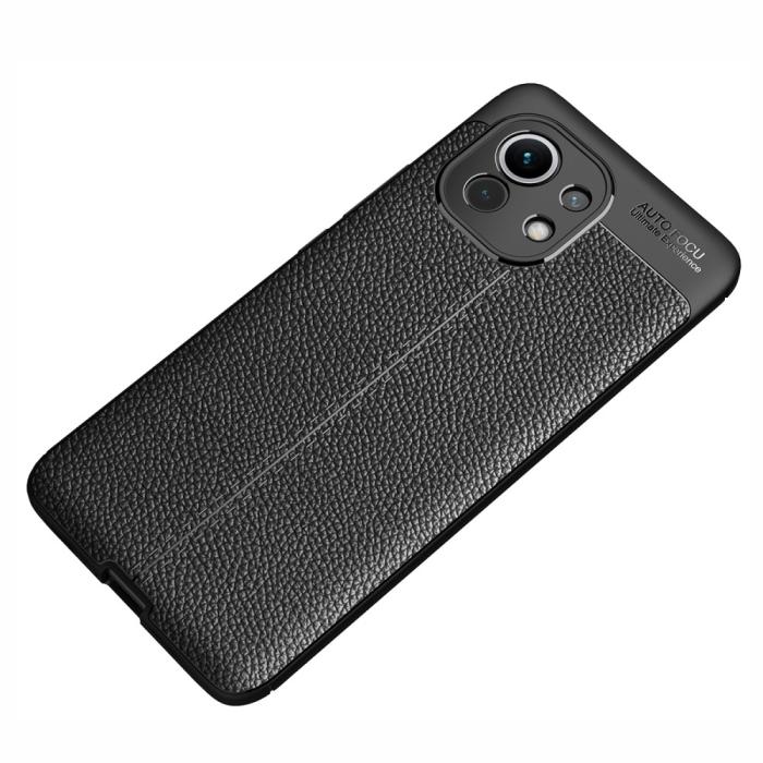 Bild 3, Xiaomi Mi 11 - Litchi Textur Skal - Svart