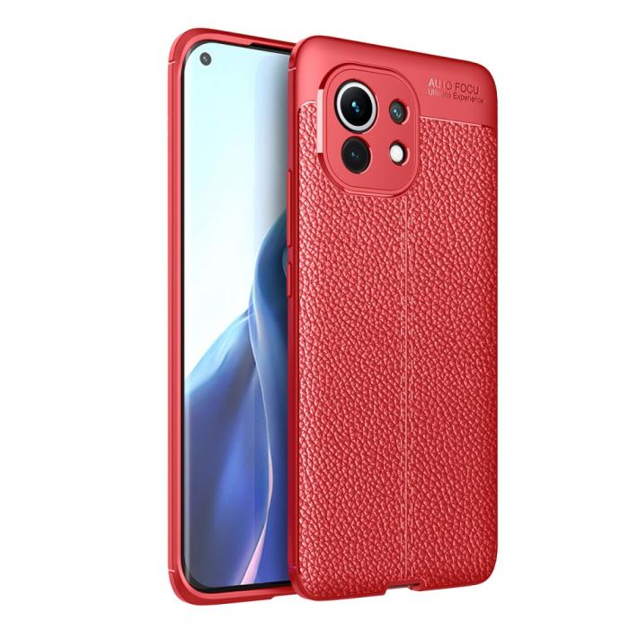Bild 1, Xiaomi Mi 11 - Litchi Textur Skal - Röd