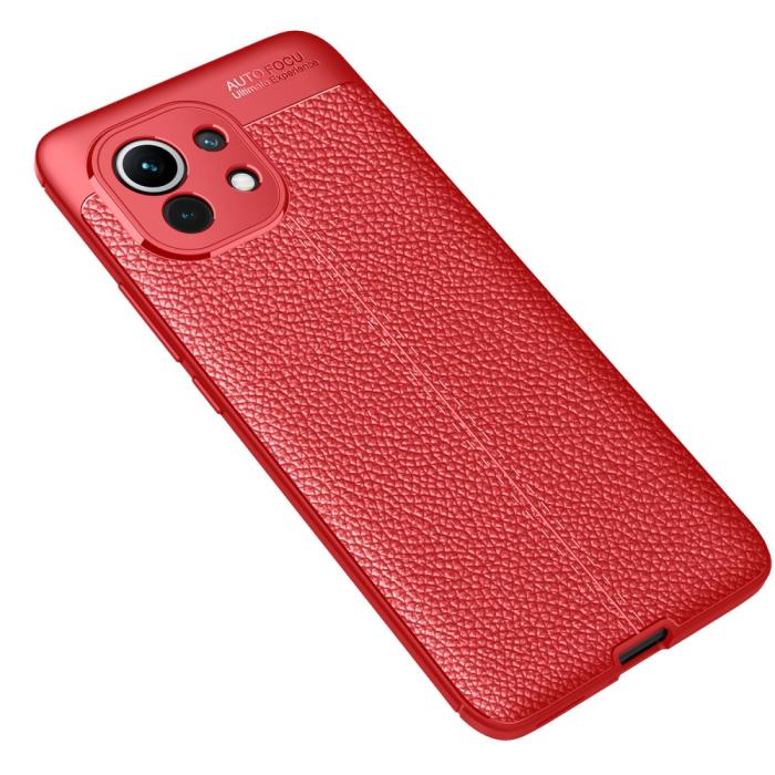 Bild 2, Xiaomi Mi 11 - Litchi Textur Skal - Röd