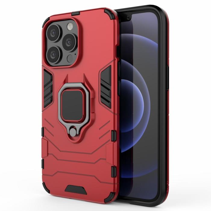 Bild 2, iPhone 13 Pro - Hybrid Armor Ring Skal - Röd