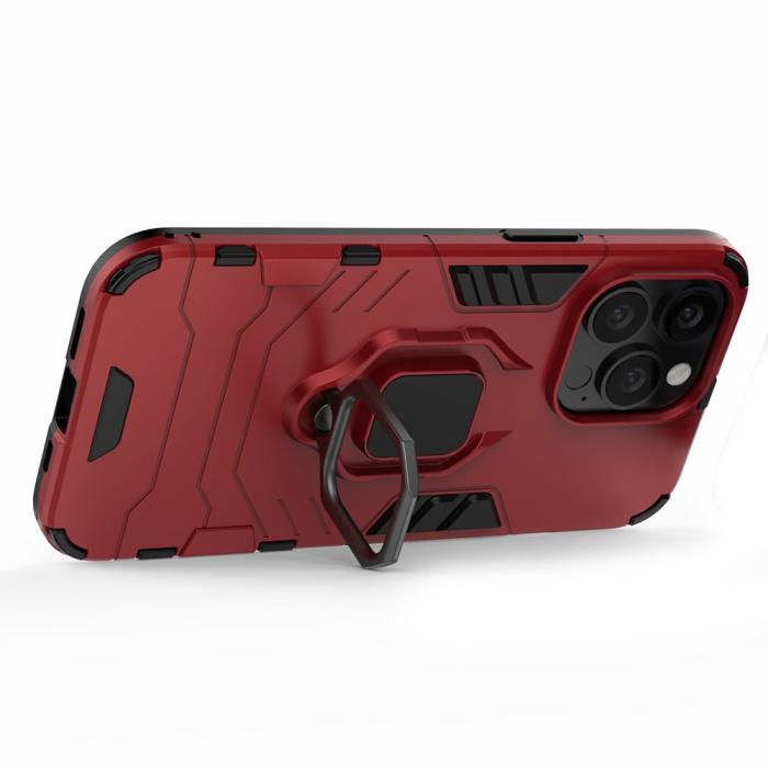 Bild 4, iPhone 13 Pro - Hybrid Armor Ring Skal - Röd