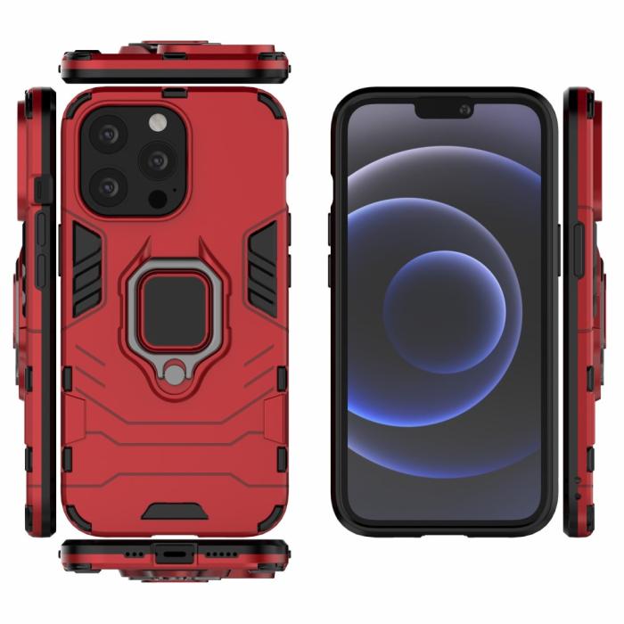 Bild 6, iPhone 13 Pro - Hybrid Armor Ring Skal - Röd
