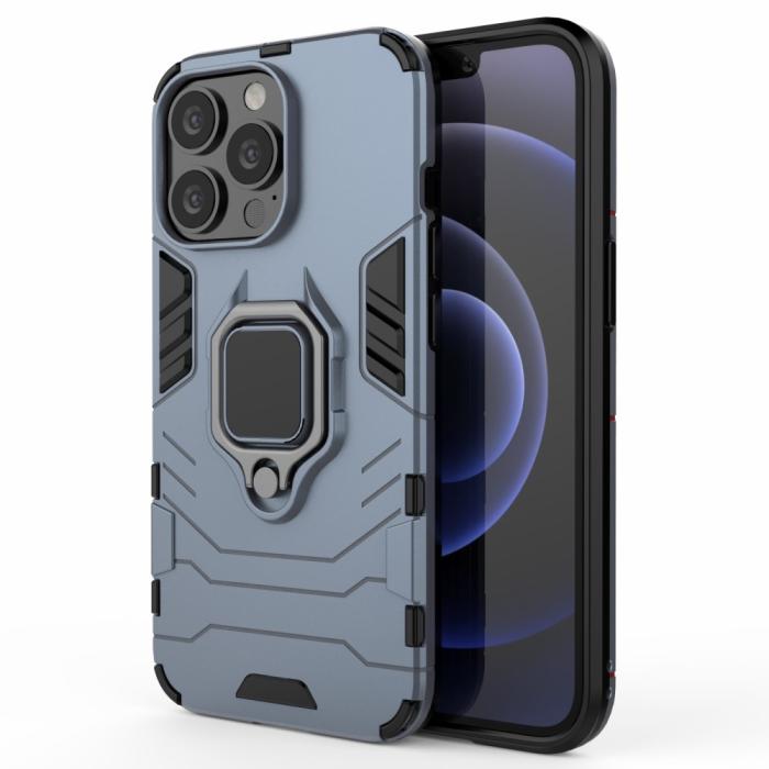 Bild 2, iPhone 13 Pro - Hybrid Armor Ring Skal - Navy Blue