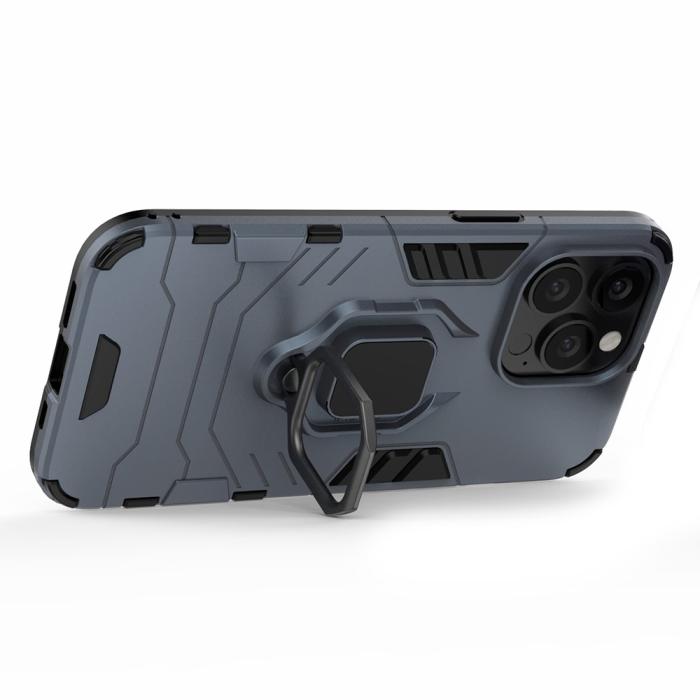 Bild 4, iPhone 13 Pro - Hybrid Armor Ring Skal - Navy Blue