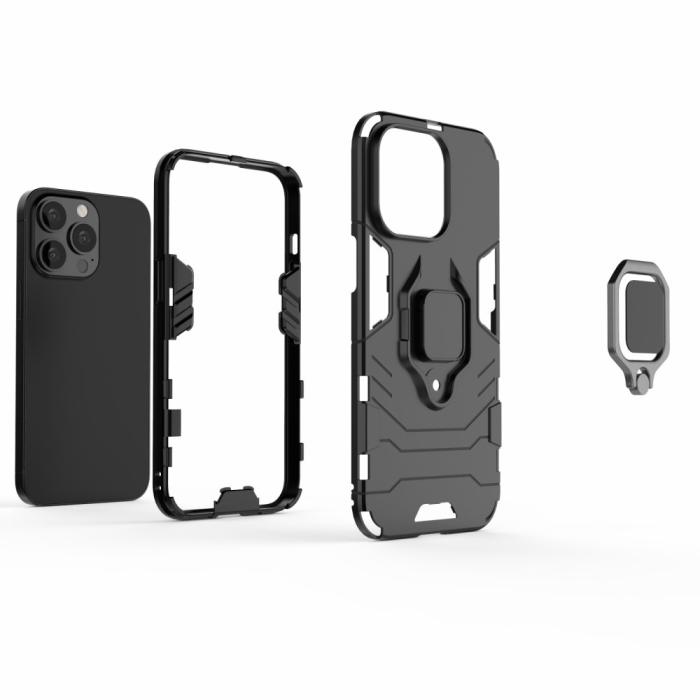 Bild 5, iPhone 13 Pro - Hybrid Armor Ring Skal - Navy Blue
