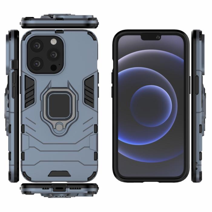 Bild 6, iPhone 13 Pro - Hybrid Armor Ring Skal - Navy Blue