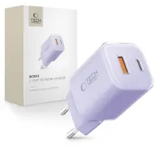 Tech-Protect 33W V&auml;ggladdare PD QC3.0 USB-C / USB-A Baby Purple